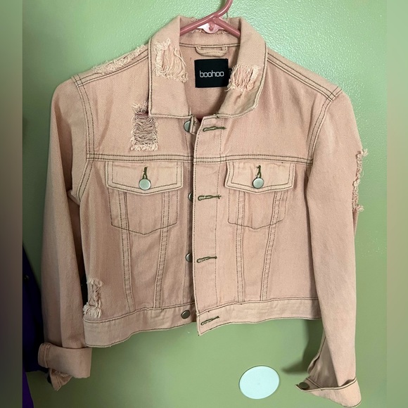 Boohoo cropped pink jean jacket - Picture 1 of 3